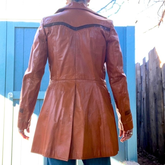 Vintage 60s Ms. Pioneer leather and snakeskin jacket, orange brown, pockets, Sm - Picture 13 of 16